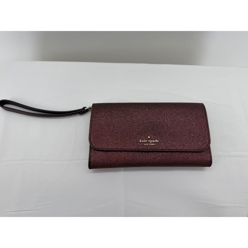 Kate Spade New York Wristlet Clutch Womens OS Burgundy Excellent Glitter wallet